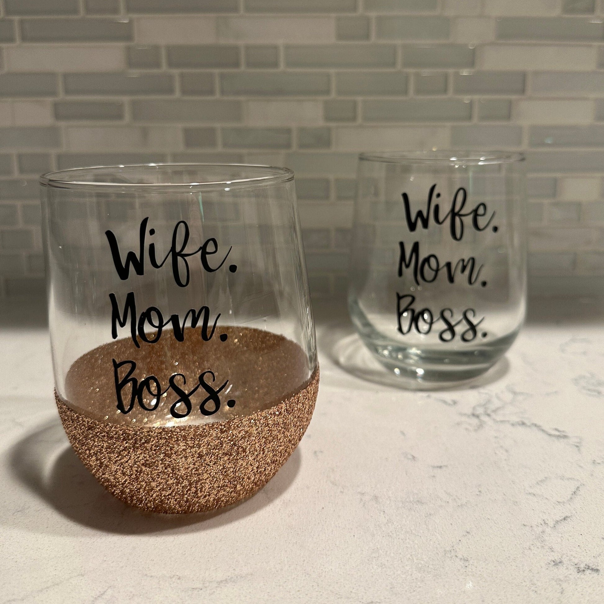 Wife. Mom. Boss. Stemless Wine Glass