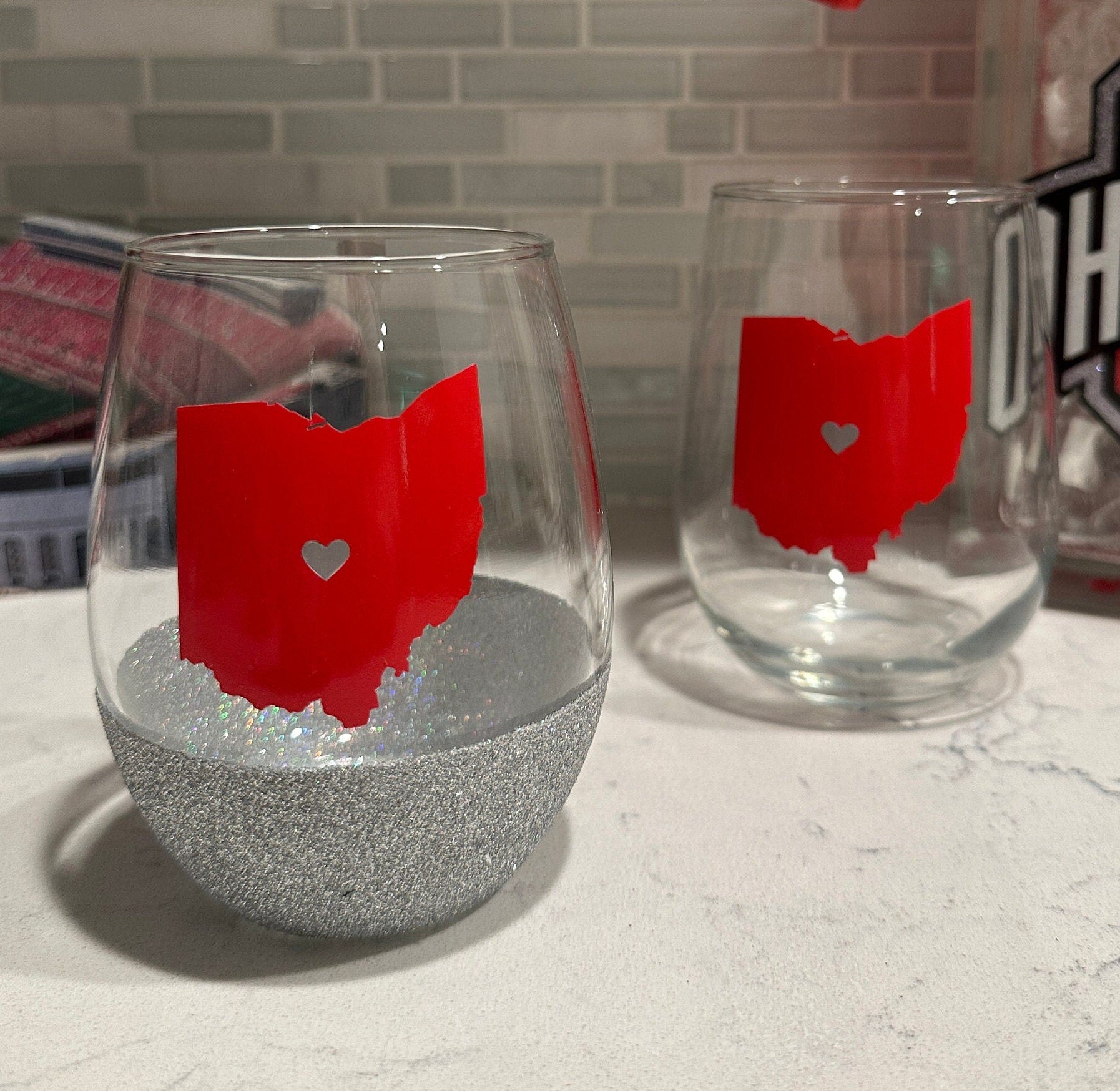 Ohio State with Heart Stemless Wine Glass