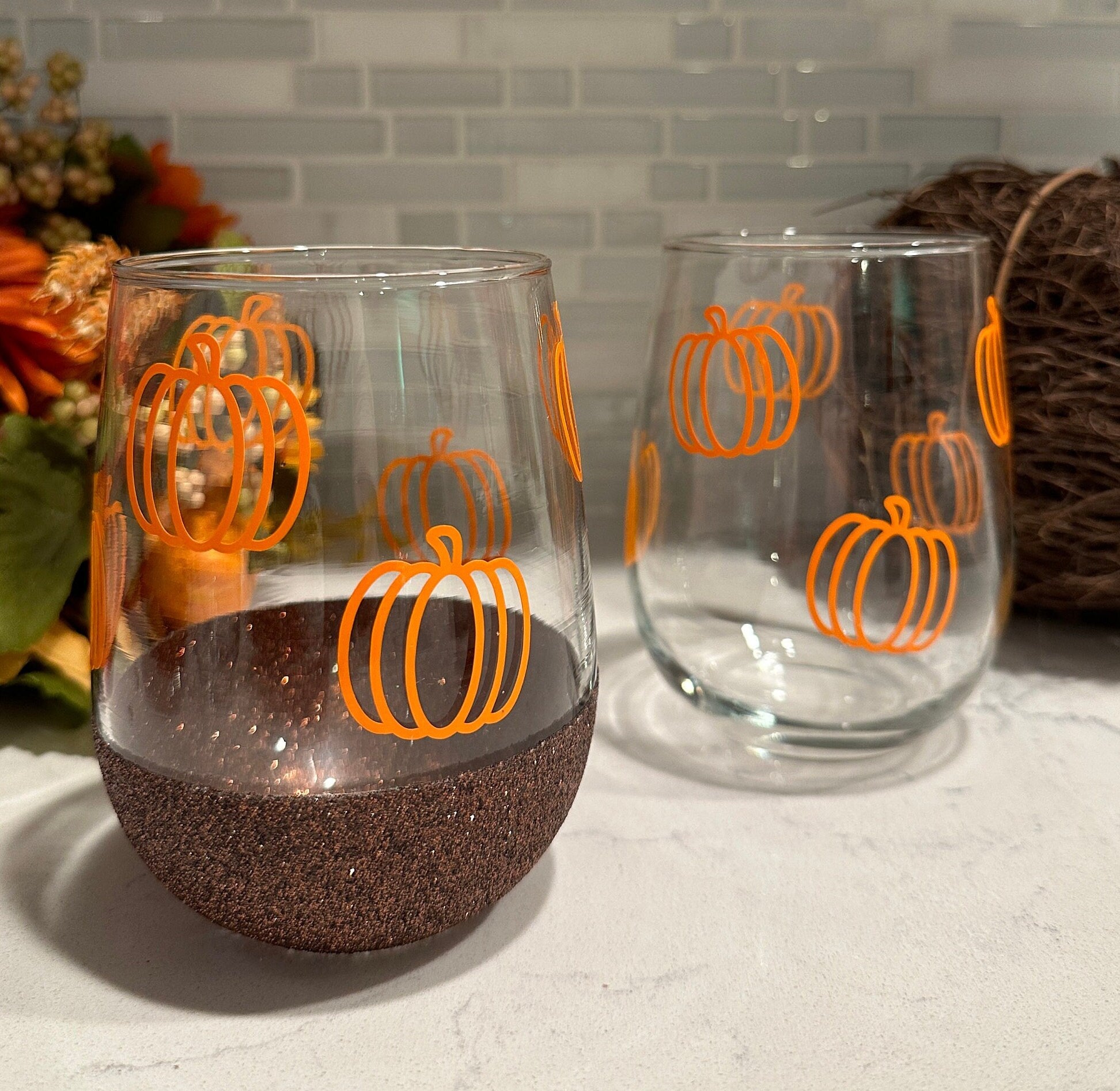 Pumpkin Stemless Wine Glass
