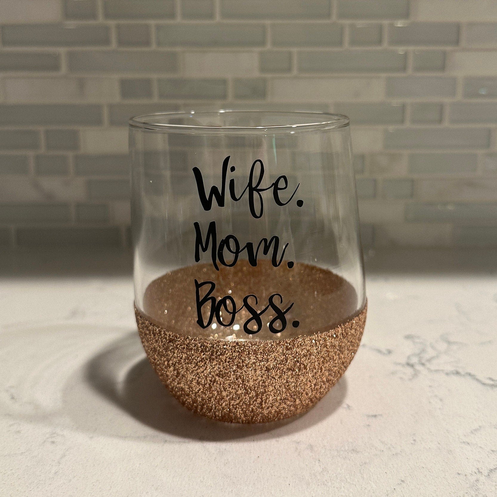 Wife. Mom. Boss. Stemless Wine Glass