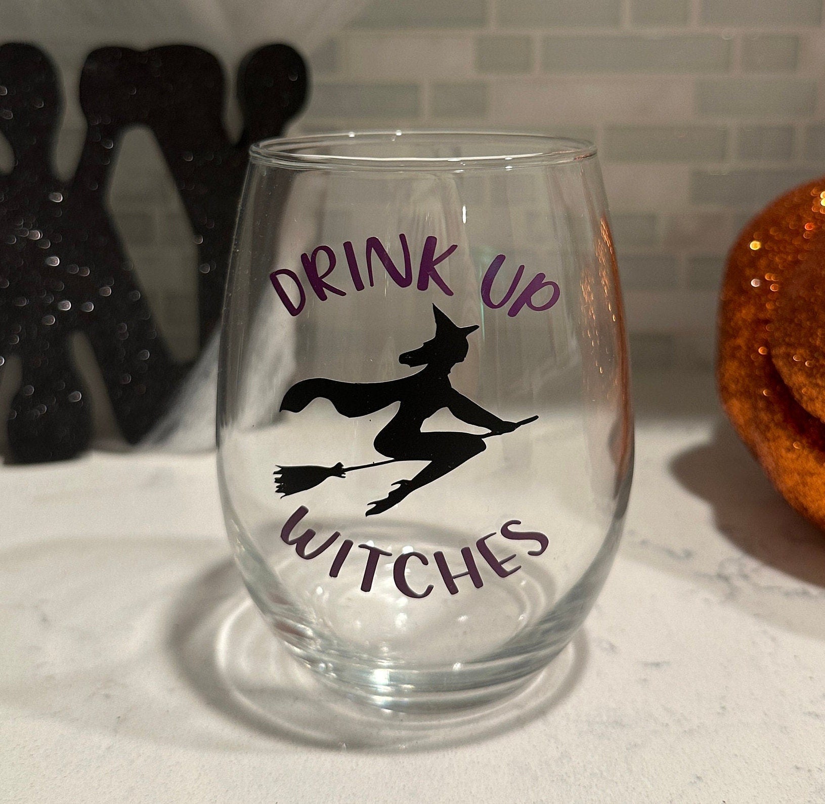 Drink Up Witches Stemless Wine Glass