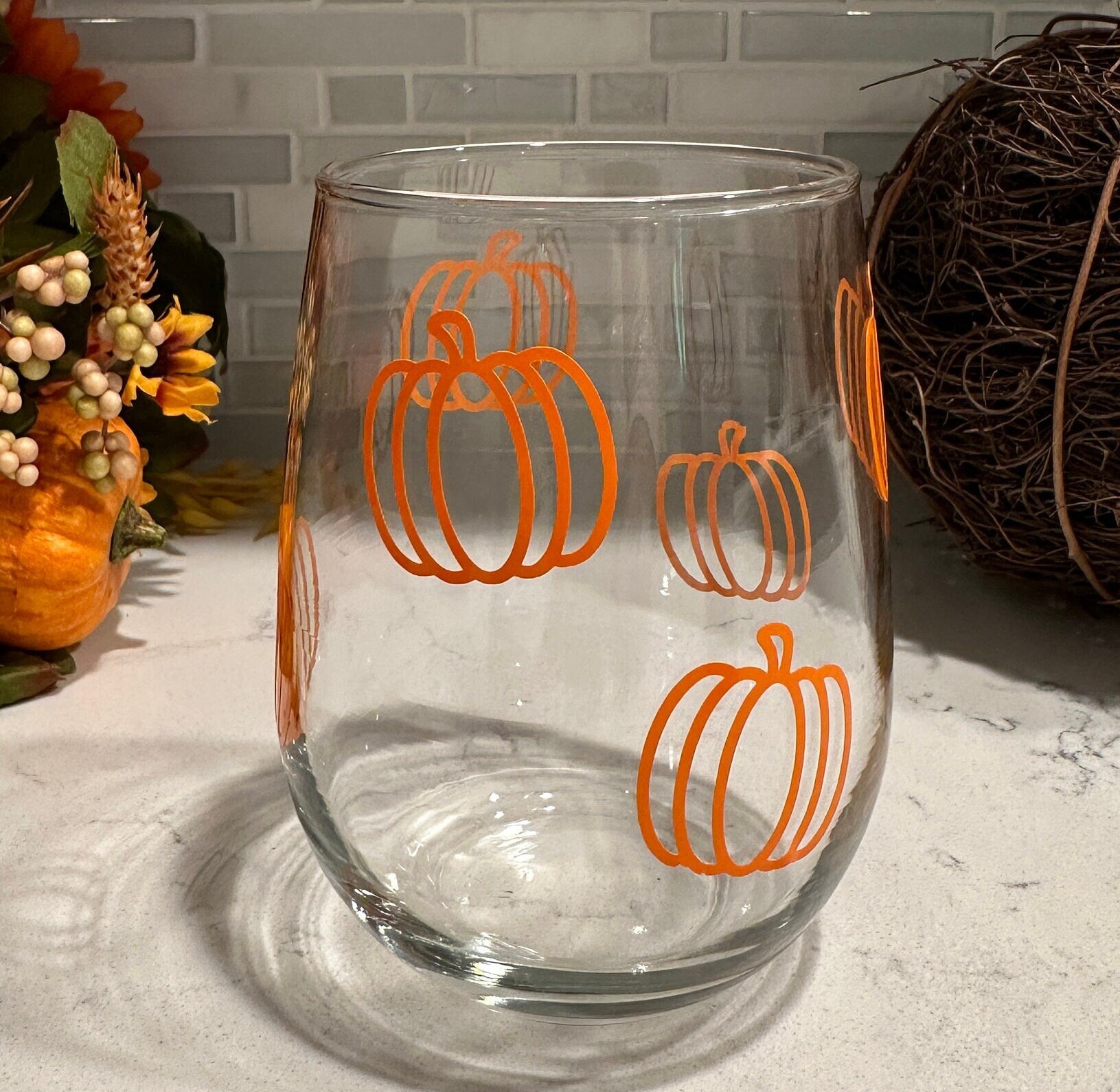 Pumpkin Stemless Wine Glass