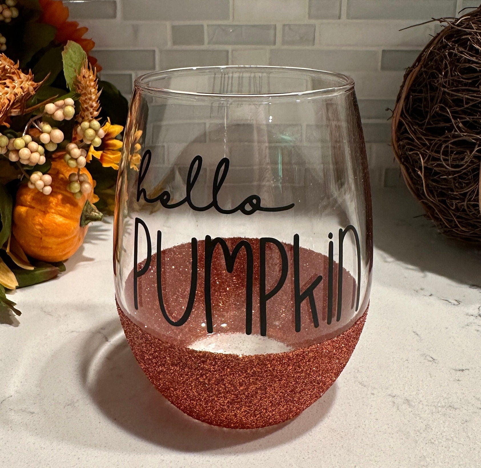 Hello Pumpkin Stemless Wine Glass
