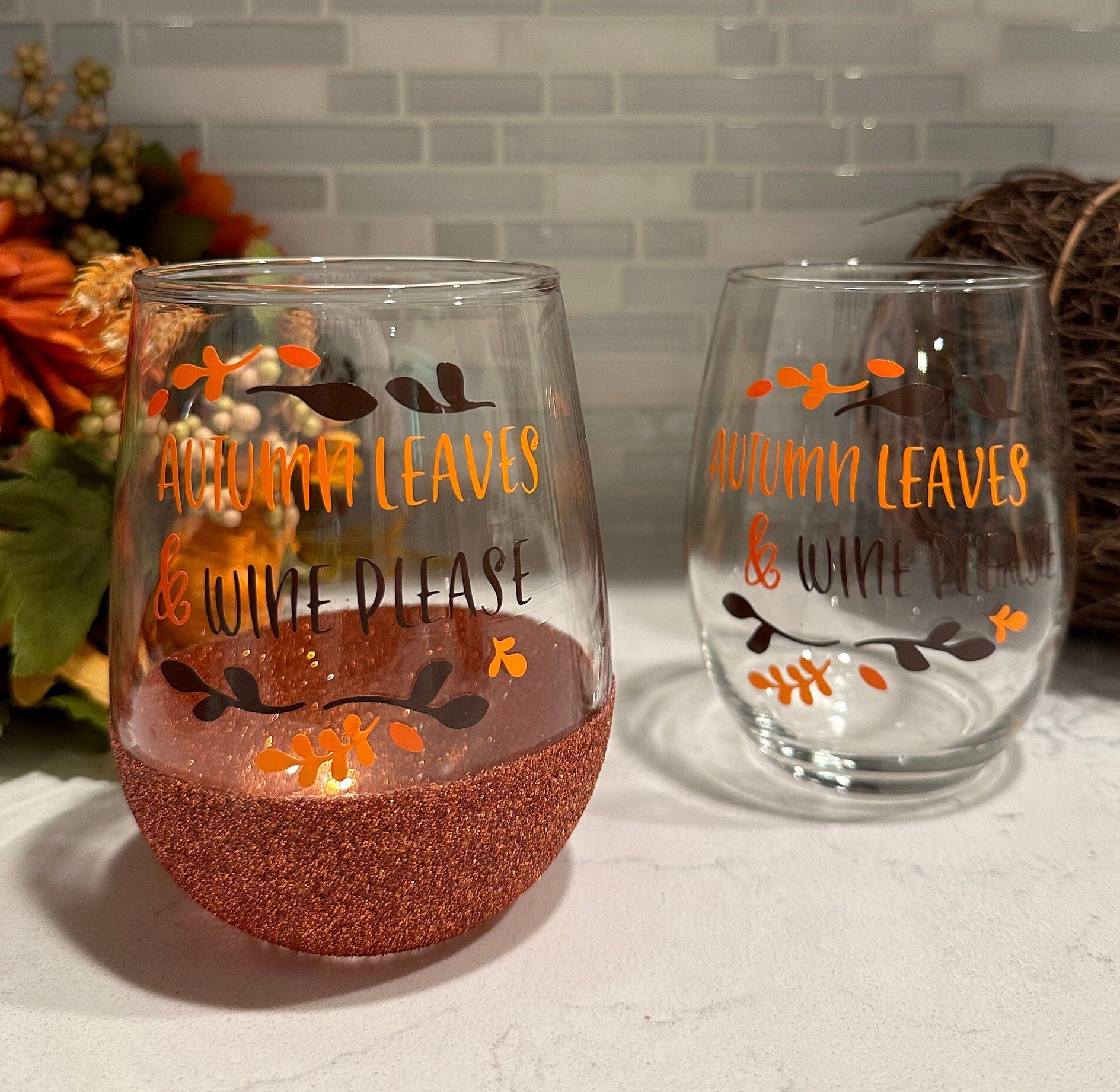Autumn Leaves & Wine Please Stemless Wine Glass