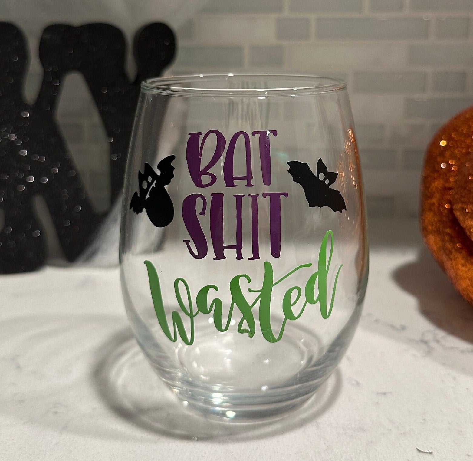 Bat Shit Wasted Stemless Wine Glass