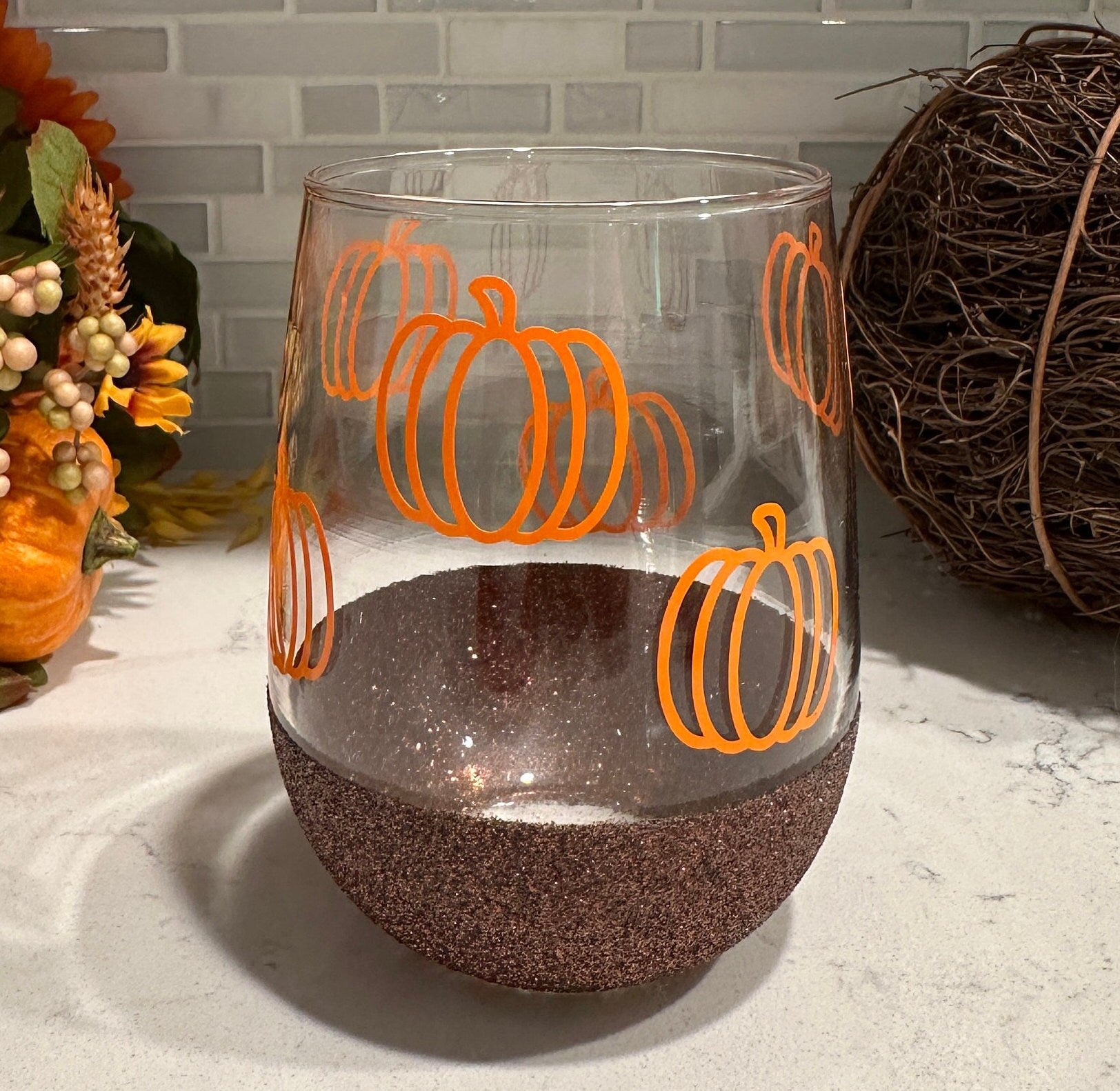 Pumpkin Stemless Wine Glass