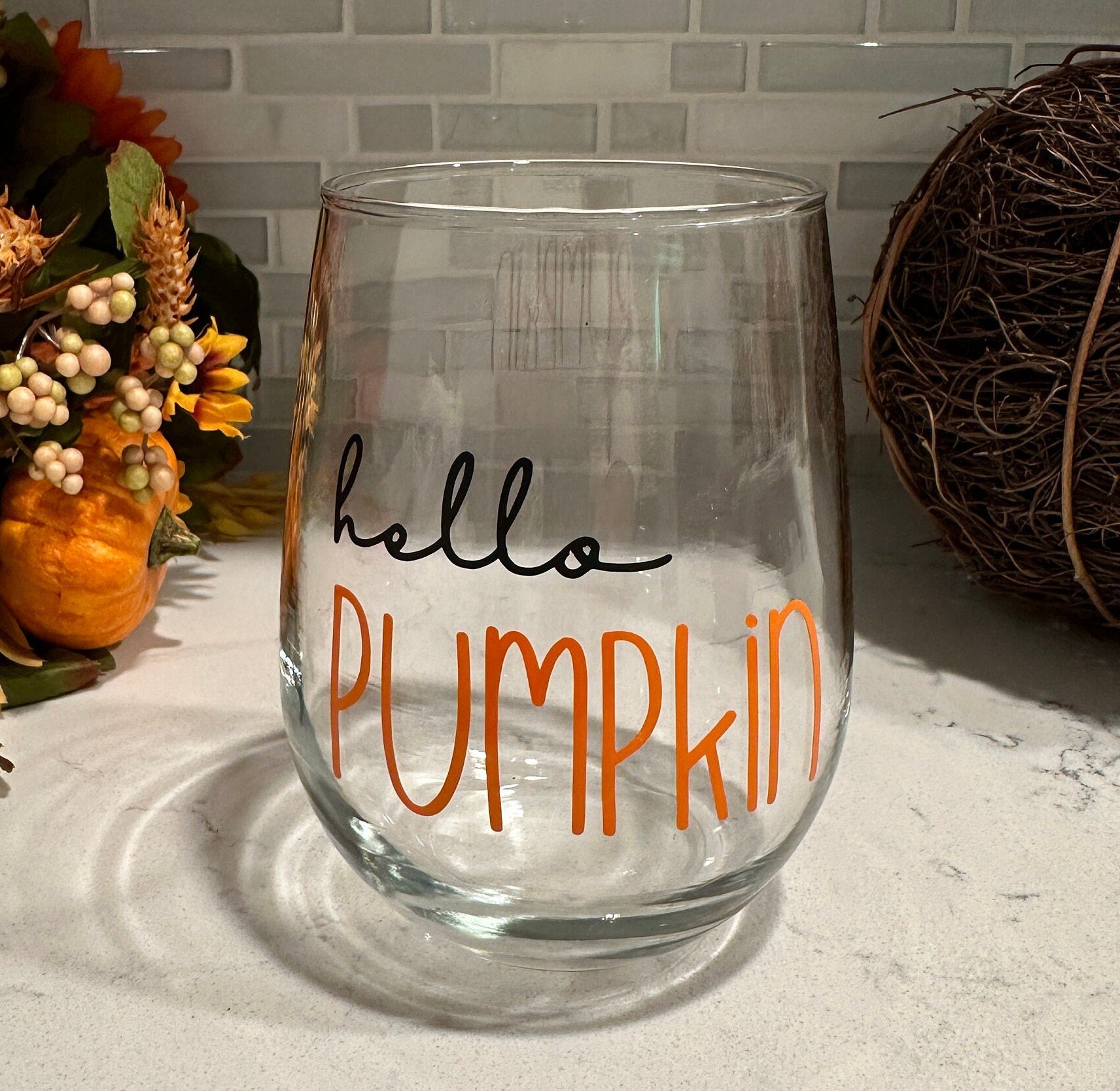 Hello Pumpkin Stemless Wine Glass