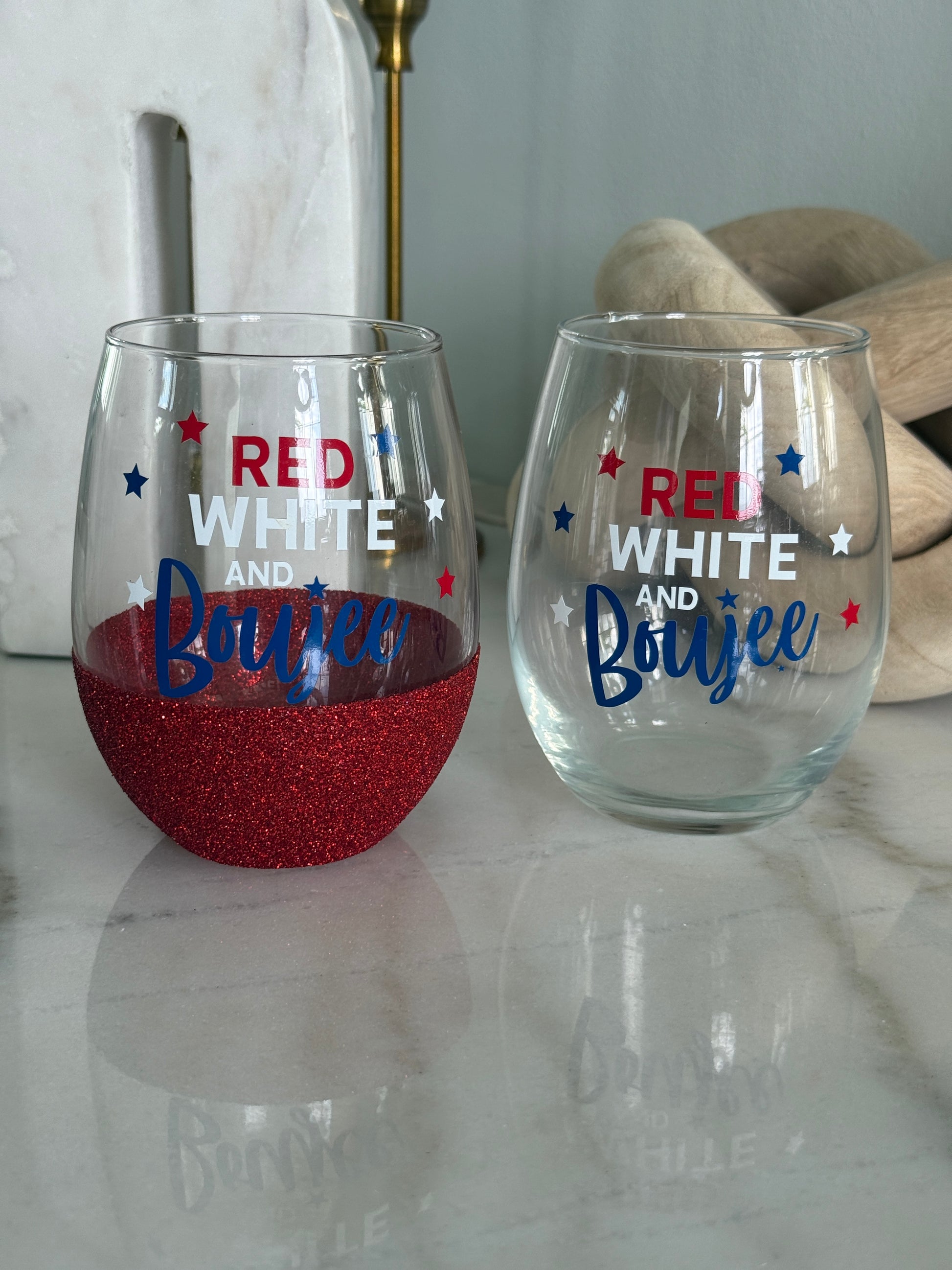 Red, White and Boujee Stemless Wine Glass