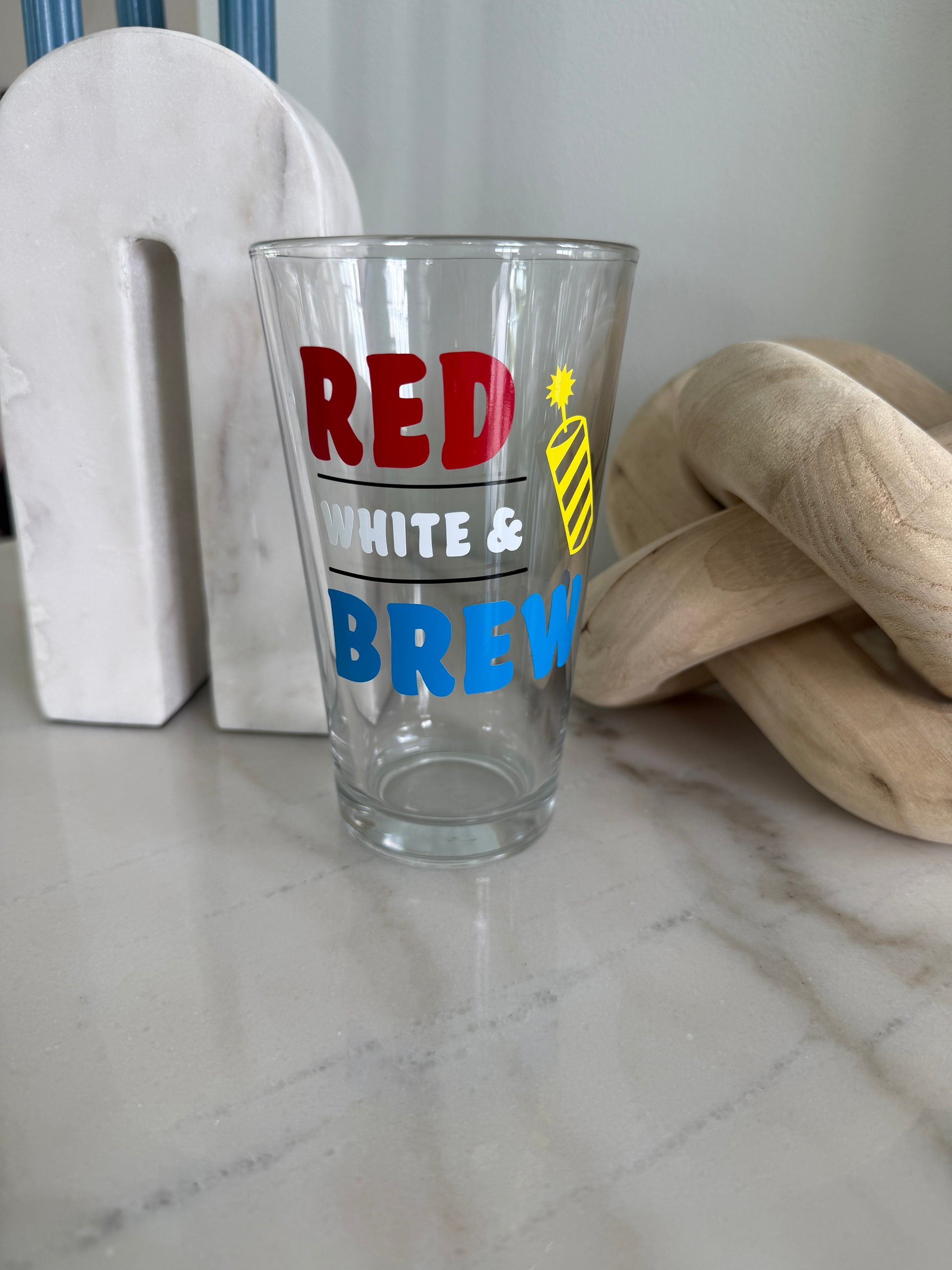 Red White and Brew Pint Glass