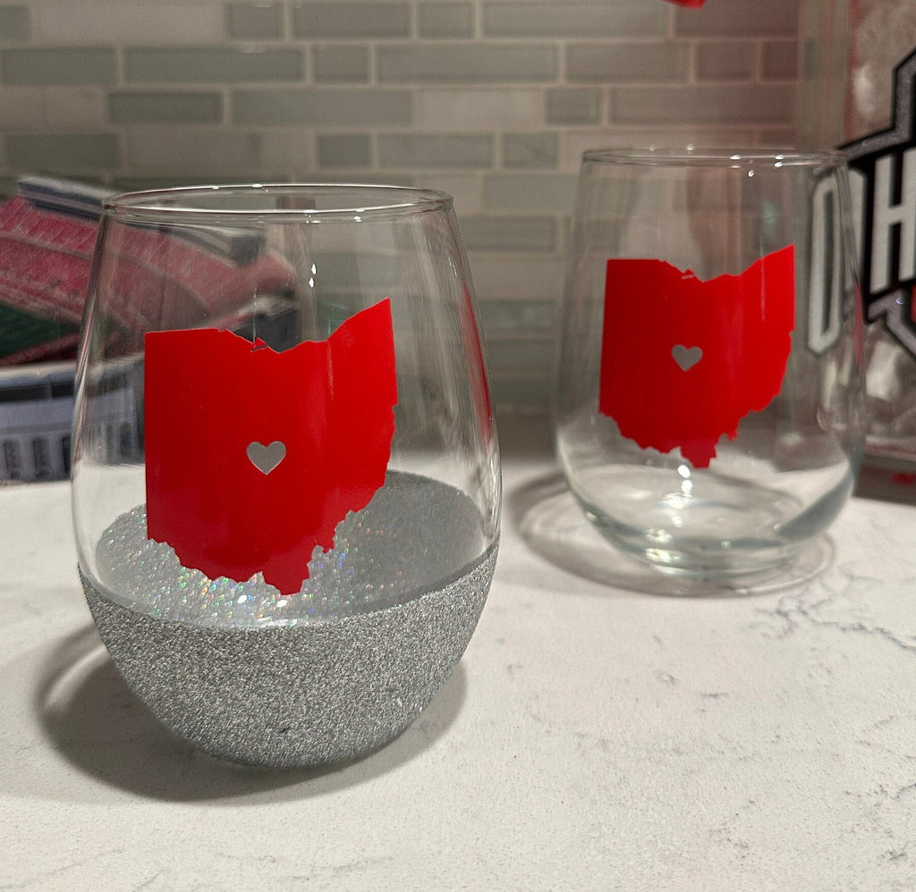 Ohio State with Heart Stemless Wine Glass