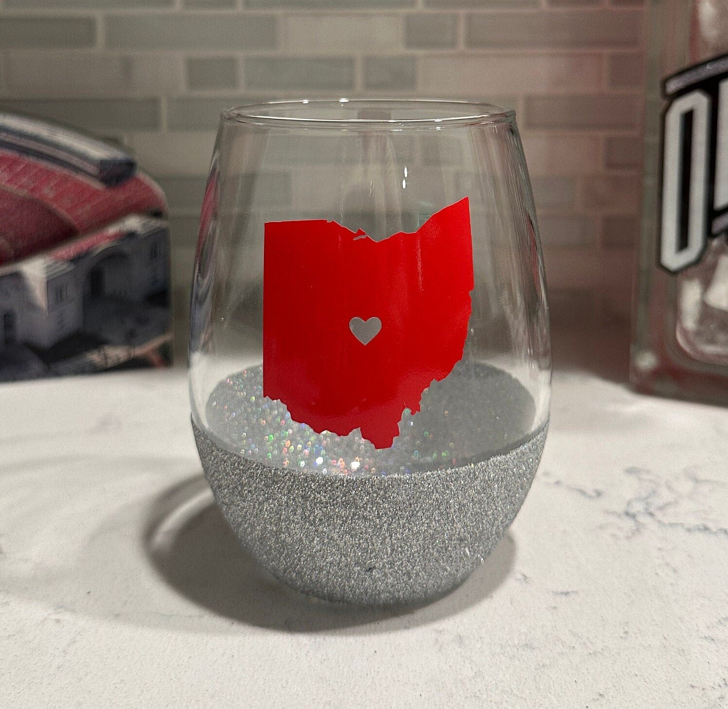 Ohio State with Heart Stemless Wine Glass