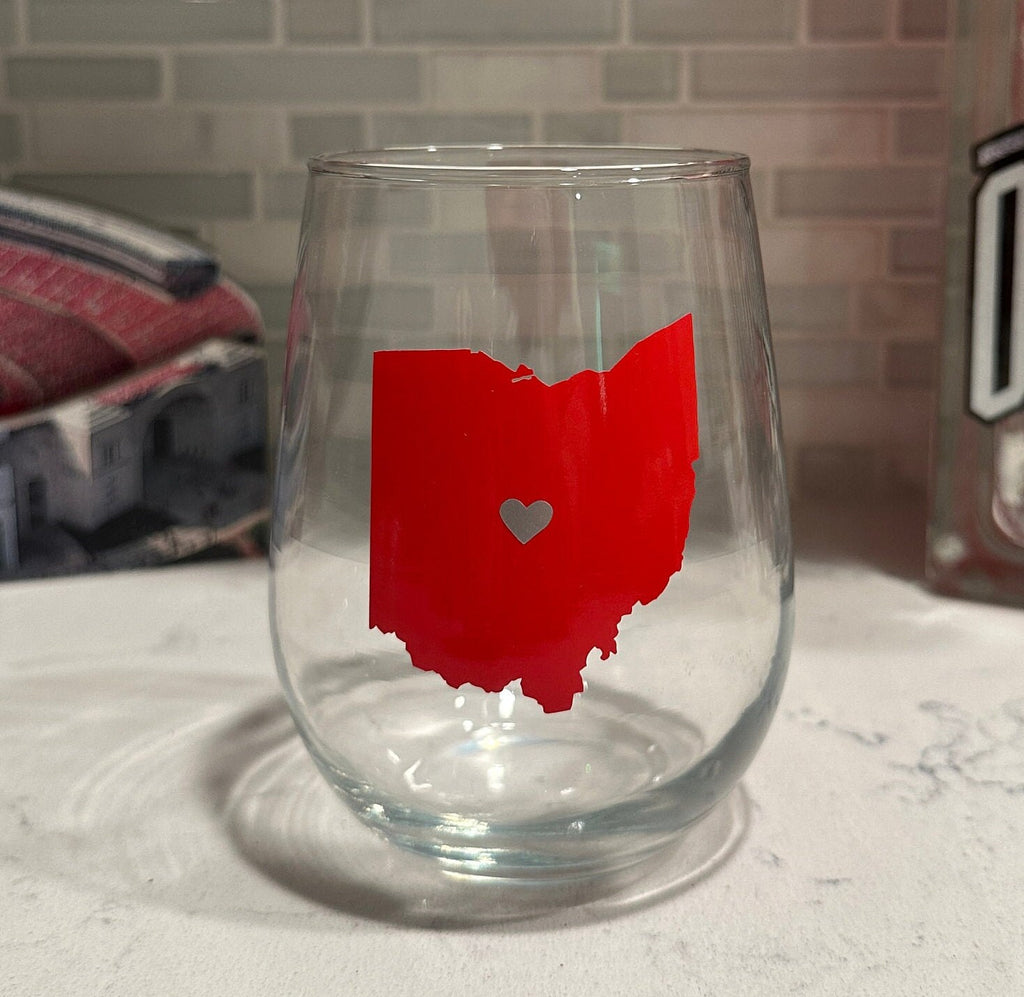 Ohio State with Heart Stemless Wine Glass