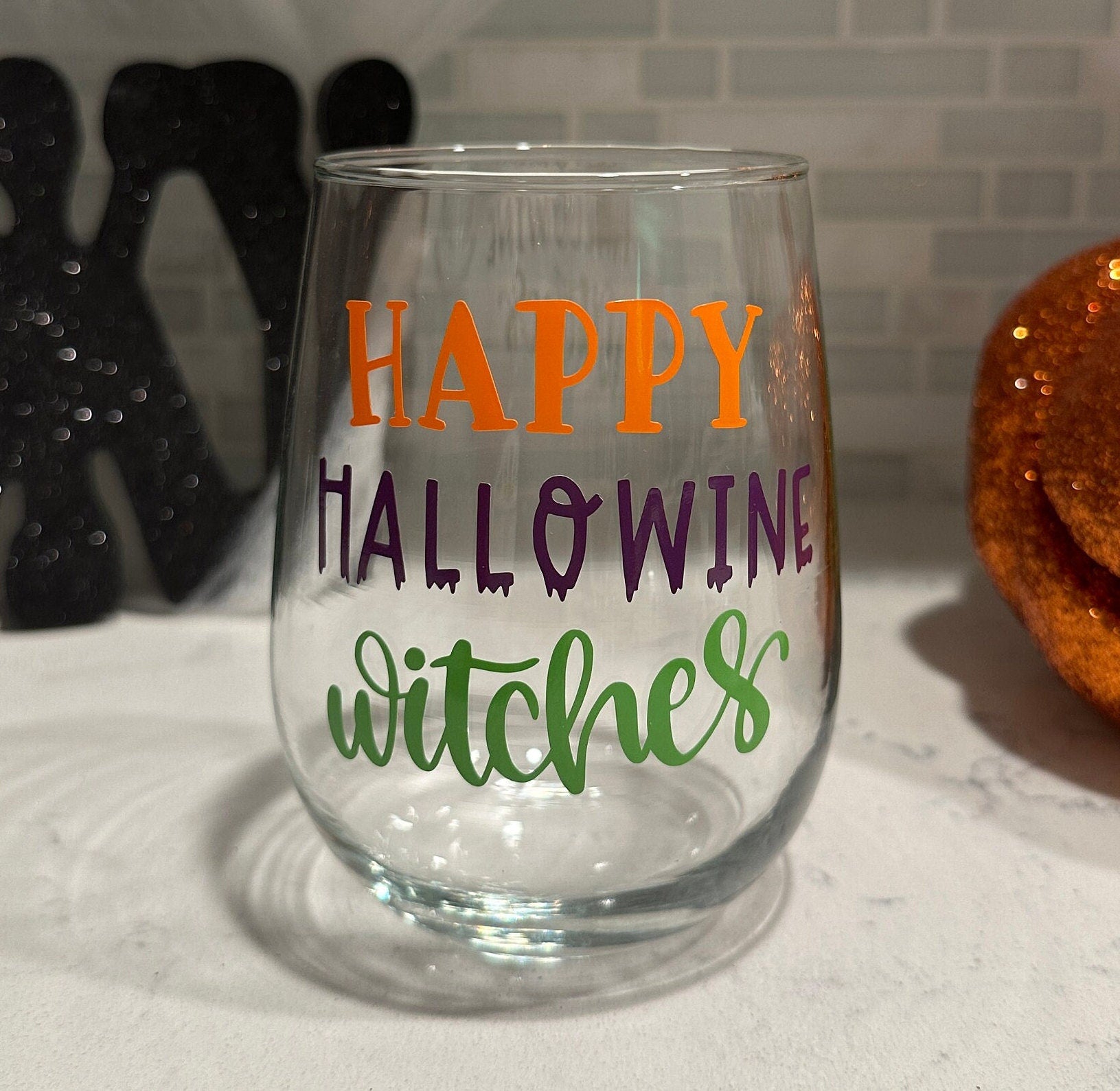 Happy Hallowine Witches Stemless Wine Glass
